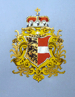 Handgemaltes Wappen auf Tonpapier, mit Gold und Silbermalerei, ca 40 x 30 cm, 300,-Euro